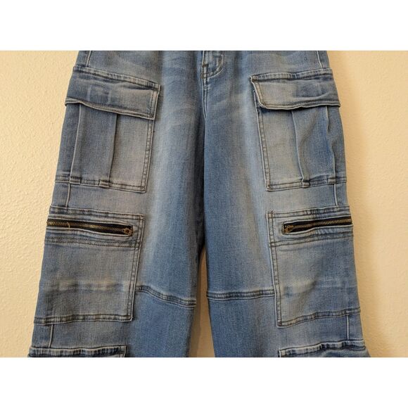 Fashion Nova Back Talking Stretch Straight Cargo Jeans  Sz 7 - Picture 7 of 13